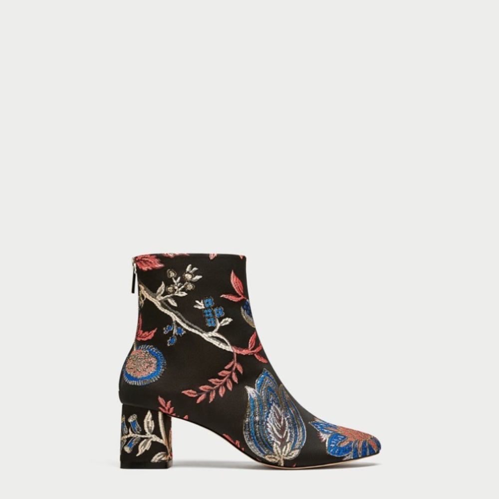 ZARA high heel jacquard ankle boots